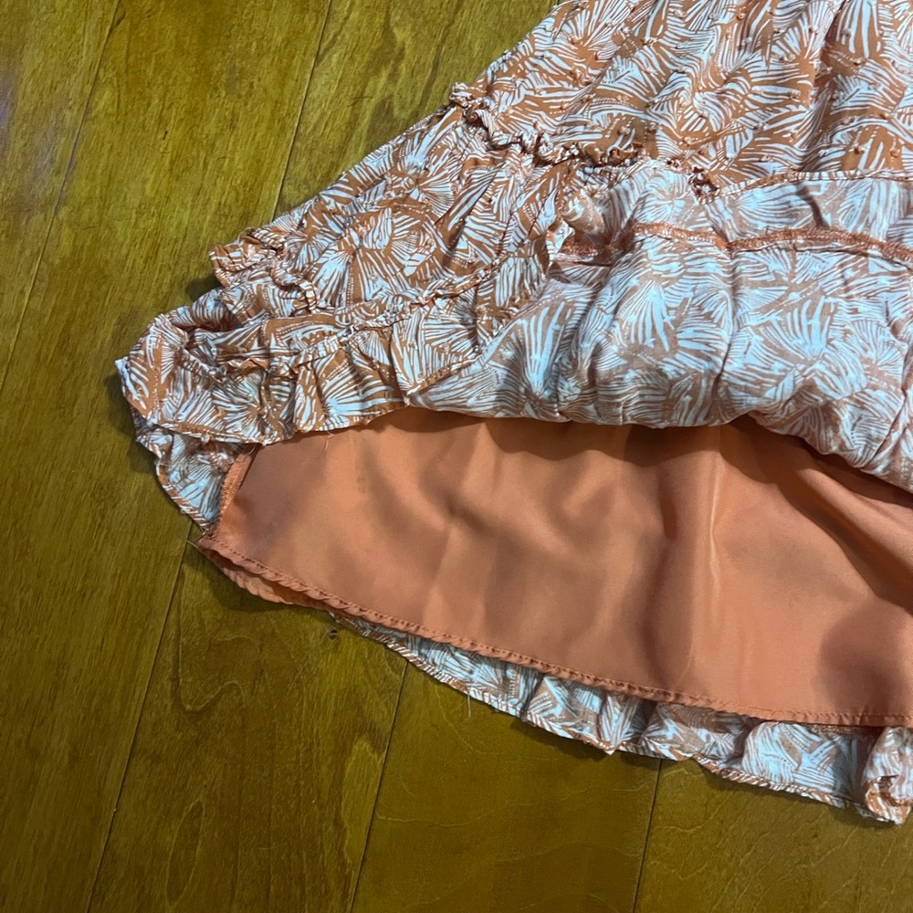 Forever 21 Off Shoulder Mini Dress Size Large Coral Floral Smocked Boho Beach - Picture 9 of 10